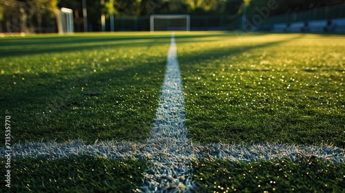 Soccerfield goal and white line on grass