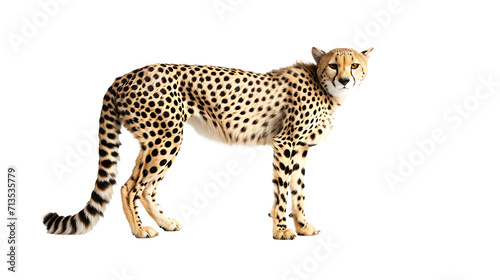 Cheetah Standing in Front of White Background, Majestic Animal in Captivating Portrait