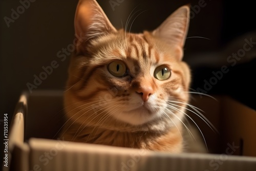 Portrait of a cat looking out of the box © VisualVanguard