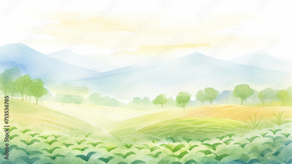 Lush green fields of Tuscan countryside in Italy cartoon drawing, AI Generated Lush green fields of Tuscan countryside in Italy cartoon drawing, AI Generated