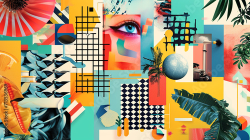 Collage of diverse graphic design elements, including icons, illustrations, and patterns, showcasing the breadth of creative possibilities, creative design, graphic elements collag photo