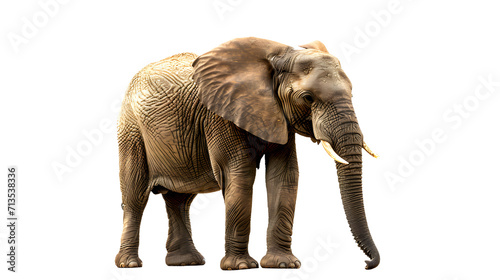 Majestic Elephant With Tusks Standing on White Background