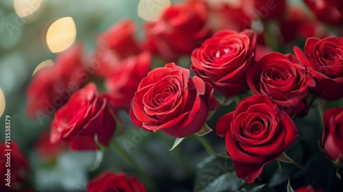 A close-up of a vibrant bouquet of red roses  symbolizing love and passion.  Vibrant bouquet of red roses  space for text  elegance  and sensuality