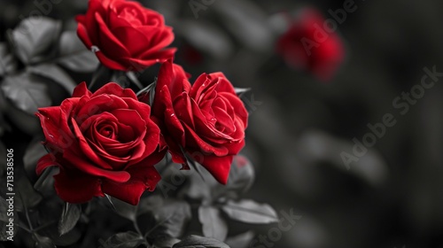 Red roses in a black and white setting  highlighting the timeless beauty of the flowers.  Red roses in black and white  space for text  elegance  and sensuality