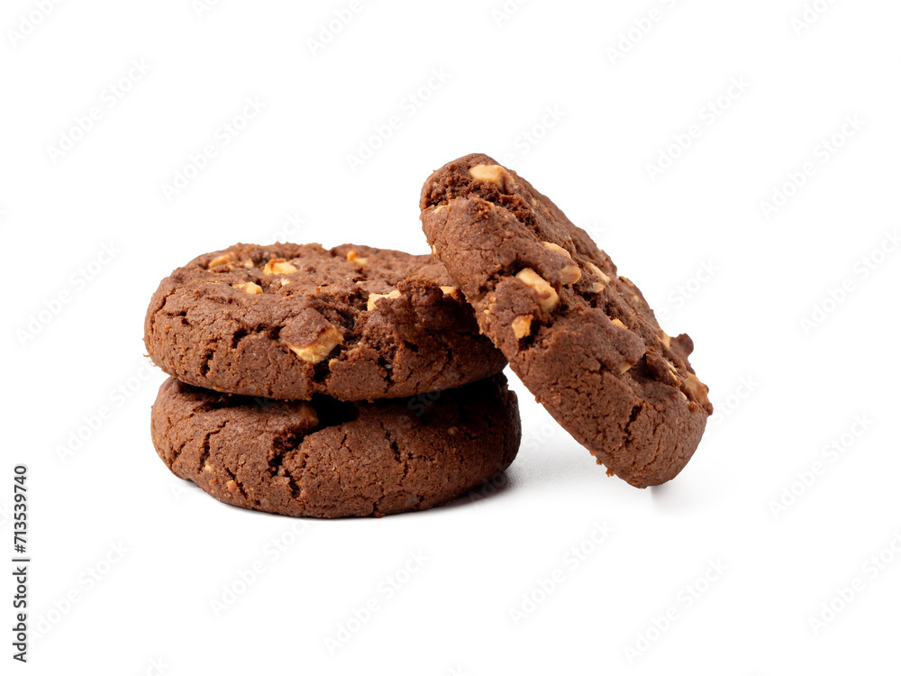 Chocolate rich cookies with contrasting white chocolate chips, transparent background. Cookies with white chocolate close-up PNG format. Chocolate rich cookies with contrasting white chocolate chips, transparent background. Cookies with white chocolate close-up PNG format.