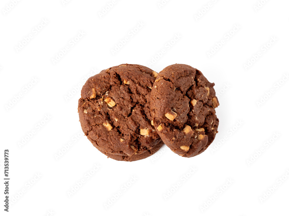 Chocolate rich cookies with contrasting white chocolate chips, transparent background. Cookies with white chocolate close-up PNG format. Chocolate rich cookies with contrasting white chocolate chips, transparent background. Cookies with white chocolate close-up PNG format.