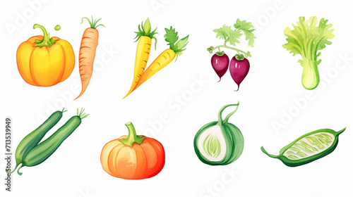 Vegetables, cartoon drawing, Water color style, AI Generated