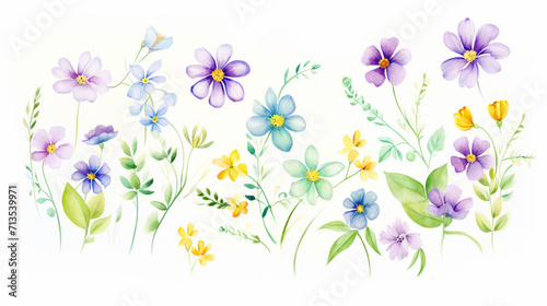 Violets and orchids and daisies, AI Generated