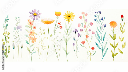 Wildflowers, Cartoon drawing, Water color style, AI Generated
