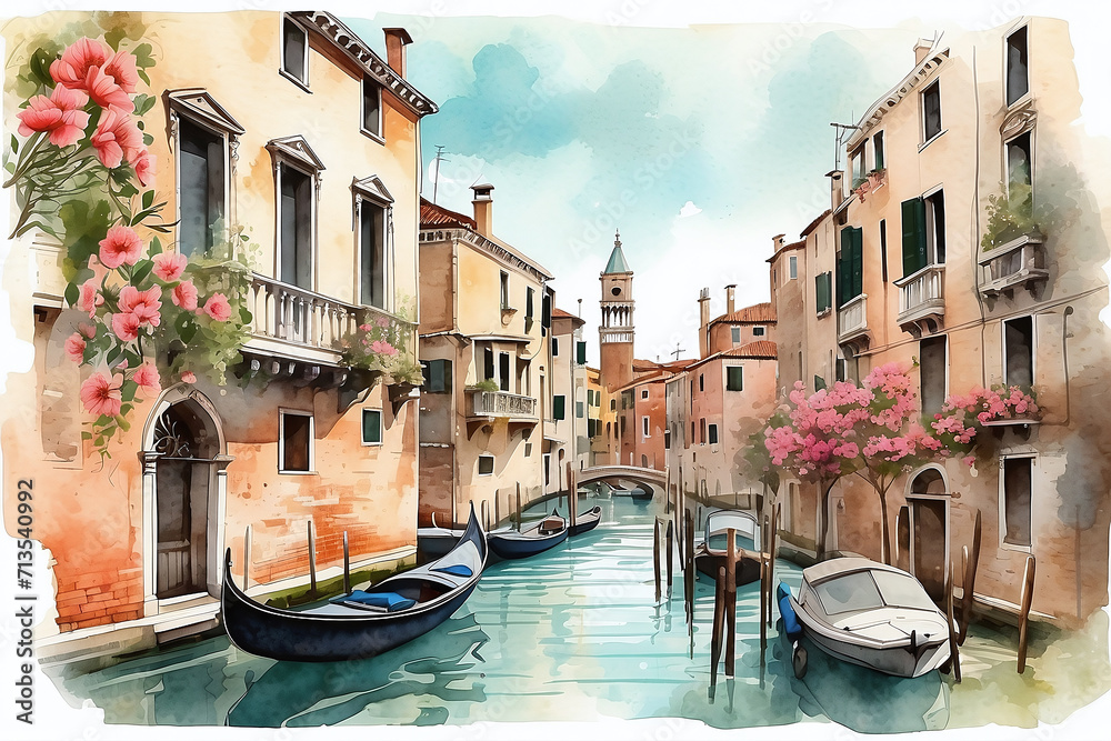 Venice city in Italy detail watercolor background