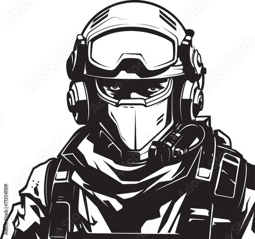 Quantum Quasar Cybernetic Commando Insignia Electric Exo Futuristic Soldier Vector Badge
