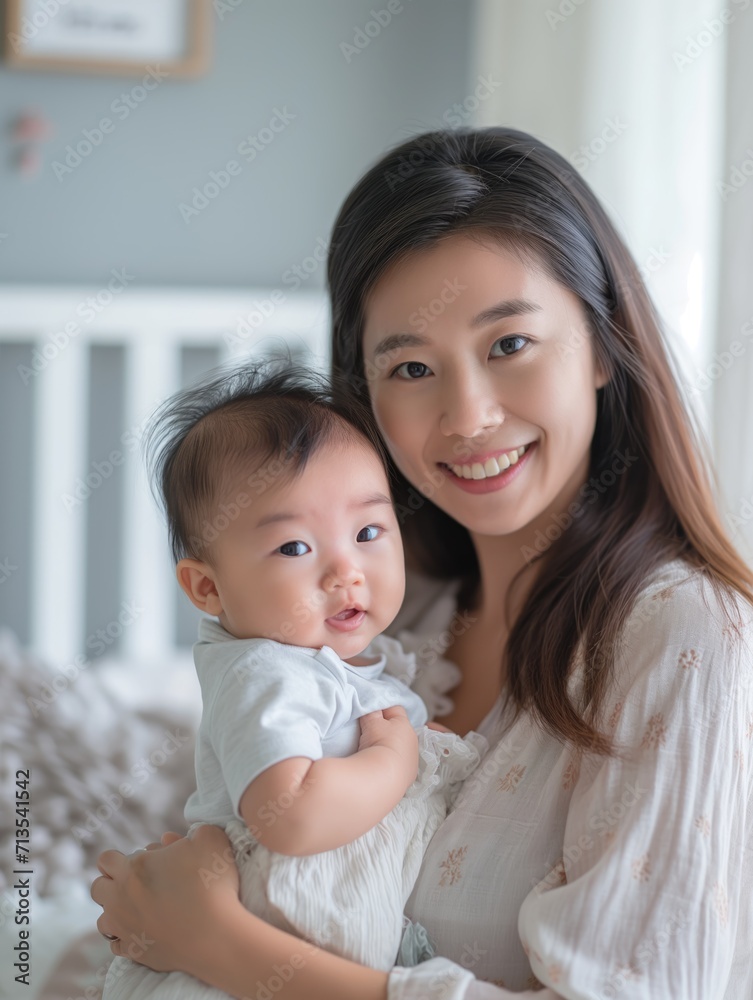 Asian Mother Holding her Baby with Tender Care. Asian Mother Holding her Baby with Tender Care.
