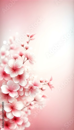 Elegant Cherry Blossoms on Pink Background, Springtime Theme