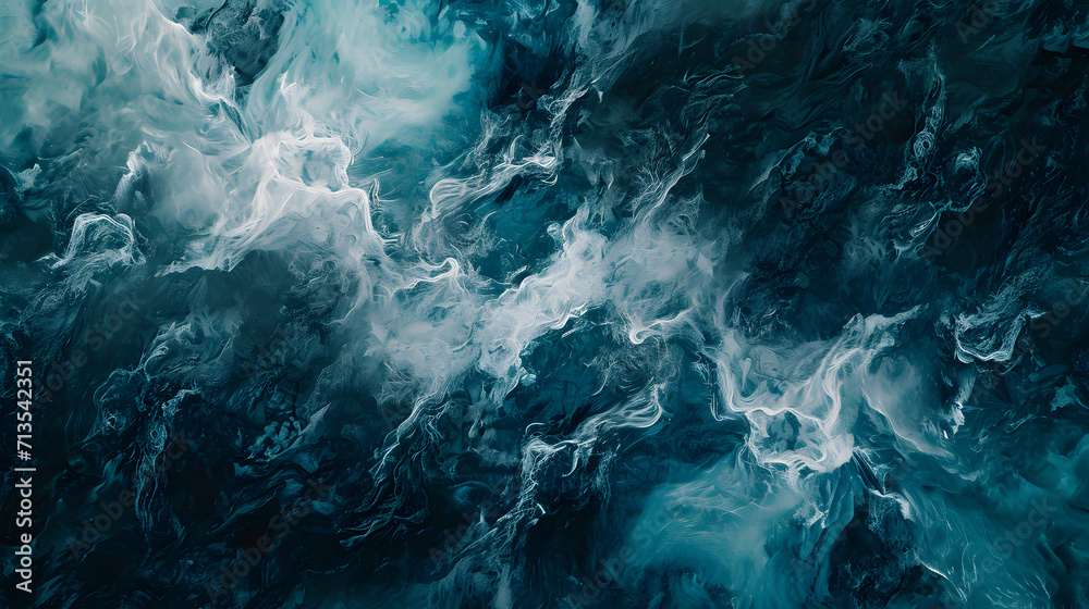 Fototapeta premium Abstract Painting of Blue and White Waves, Serene Seascape Artwork