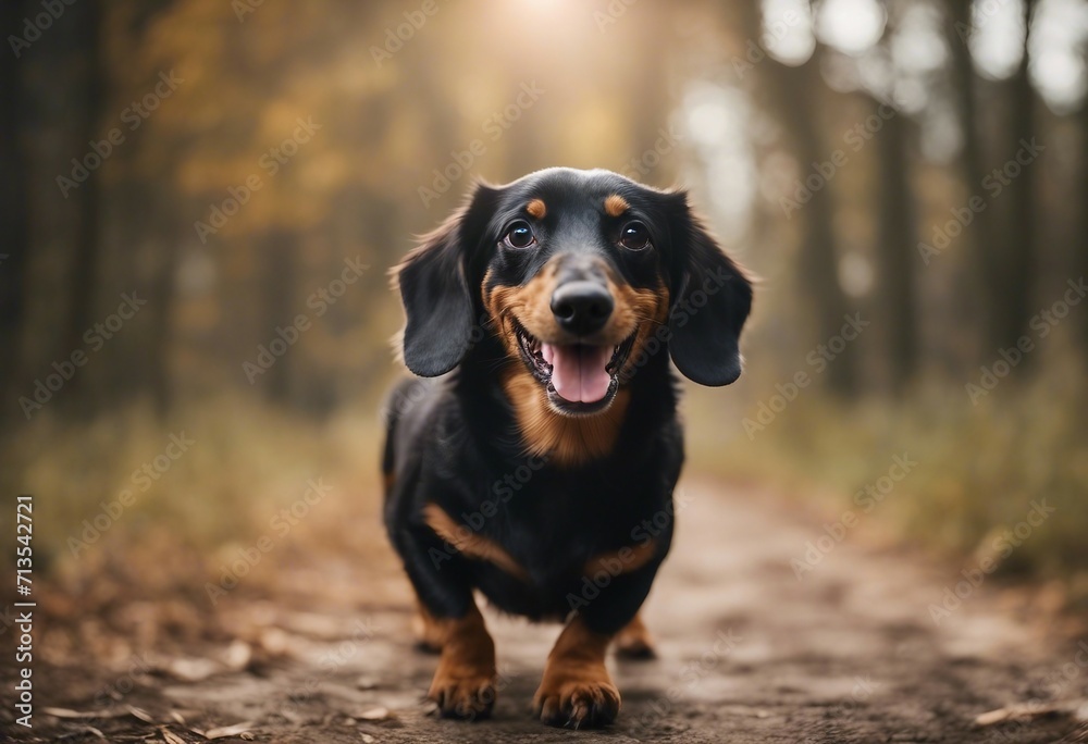 Cute playful doggy or pet is playing and looking happy isolated on transparent background dachshund