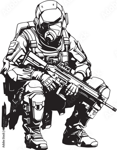Nano Nexus Futuristic Armed Soldier Insignia Quantum Quasar Vector Logo for Cyber Soldiers