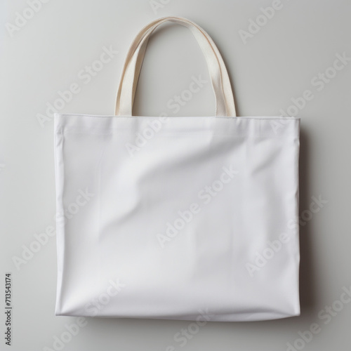 Empty white cotton bag, overhead shot. Mockup shopping tote bag