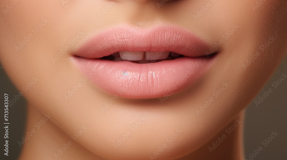 Fototapeta premium Natural Lip Texture of a Beautiful Woman - Close-up Horizontal Shot with Unrecognizable Facial View