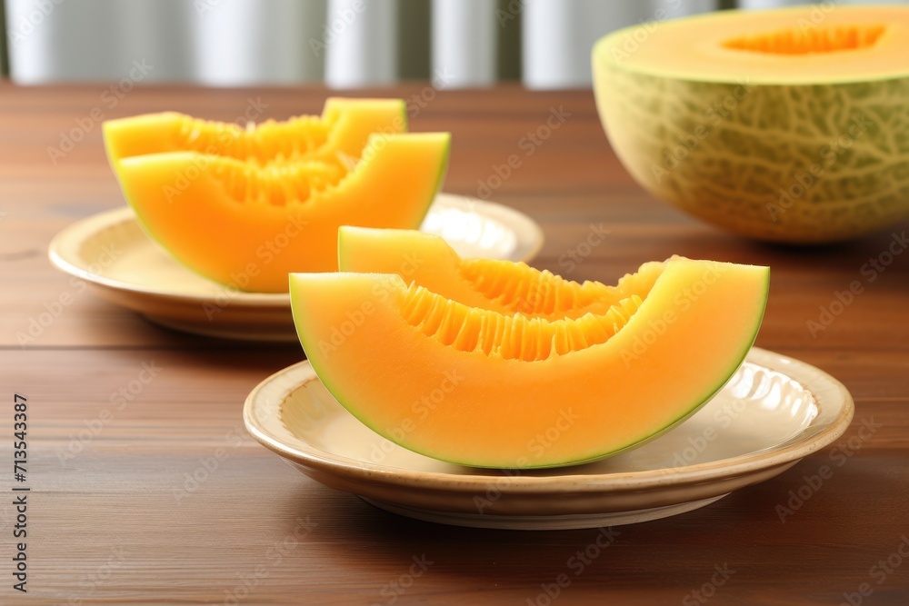 Isolated Sliced Cantaloupe Melon with Antioxidant Properties. Bright Background. 