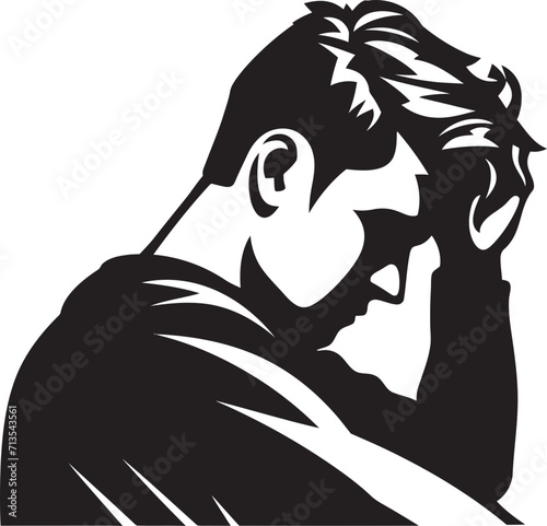 Puzzle of Gloom Scratching Head Emblem Cognitive Chaos Vector Logo of a Melancholic Figure
