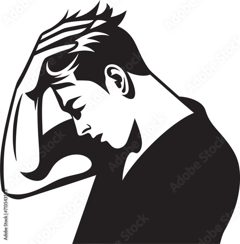 Overwhelmed Odyssey Depressed Soul Icon in Vector Puzzle of Gloom Scratching Head Emblem
