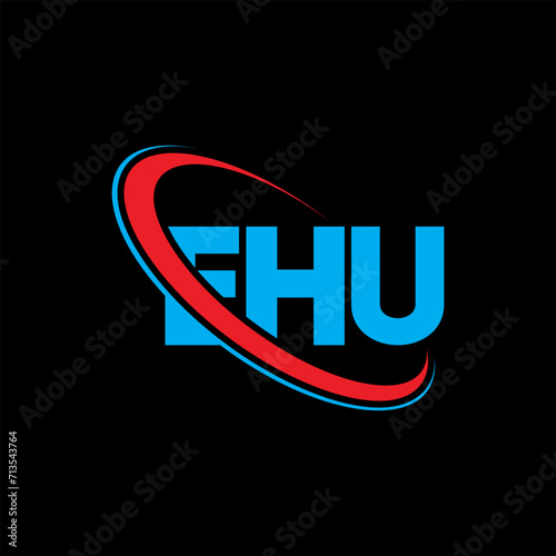 EHU logo. EHU letter. EHU letter logo design. Initials EHU logo linked with circle and uppercase monogram logo. EHU typography for technology, business and real estate brand. photo