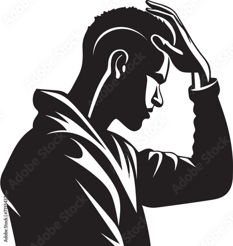 Overwhelmed Odyssey Depressed Soul Icon in Vector Puzzle of Gloom Scratching Head Emblem