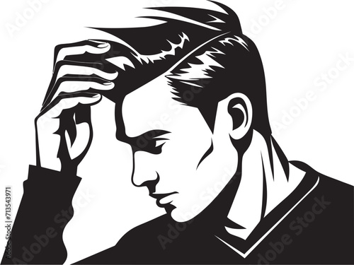 Cognitive Crisis Design of a Depressed Individual Perplexed Portrait Vector Logo of a Head scratching Soul