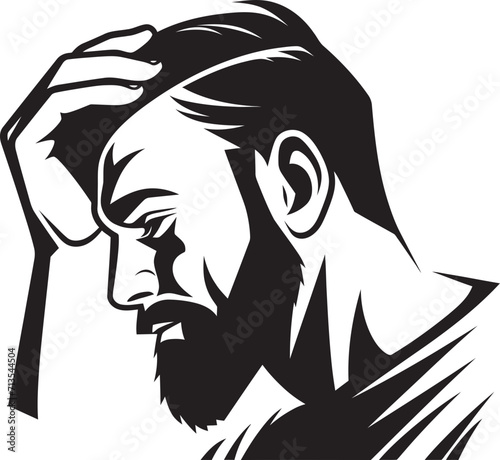 Perplexed Portrait Depressed Soul Emblem Melancholic Moment Scratching Head Icon in Vector
