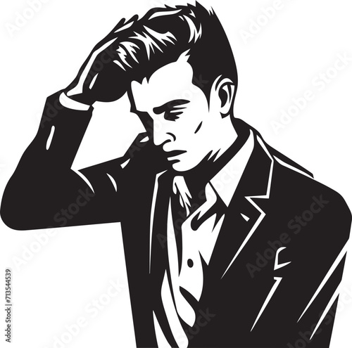 Thought Turmoil Emblem of a Perplexed Soul Puzzle of Grief Scratching Head Vector Design