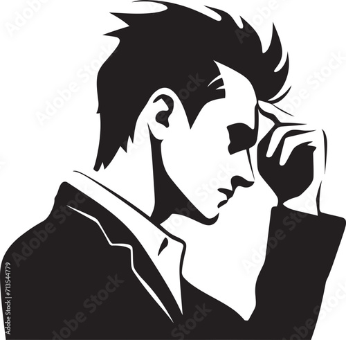 Cognitive Chaos Design of a Scratching Head Icon Puzzle of Languish Vector Emblem of a Distressed Soul