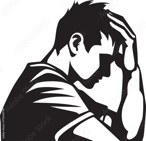 Puzzle of Despondency Depressed Individual Logo Bewildered Brainwaves Vector Logo of a Perplexed Man