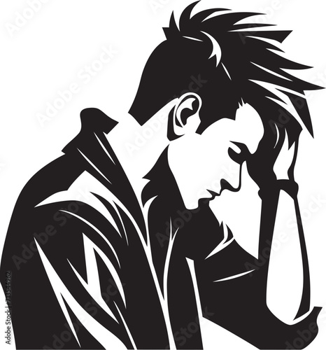 Puzzle of Regret Depressed Man Icon Design Mental Meltdown Emblem of a Perplexed Individual