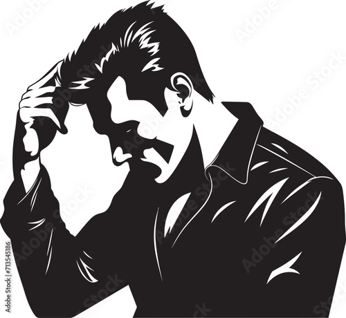 Cognitive Struggle Vector Logo of a Perplexed Soul Melancholy Maze Emblem of a Head scratching Figure