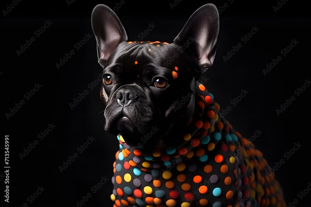 Modern portrait of a fashionable French bulldog