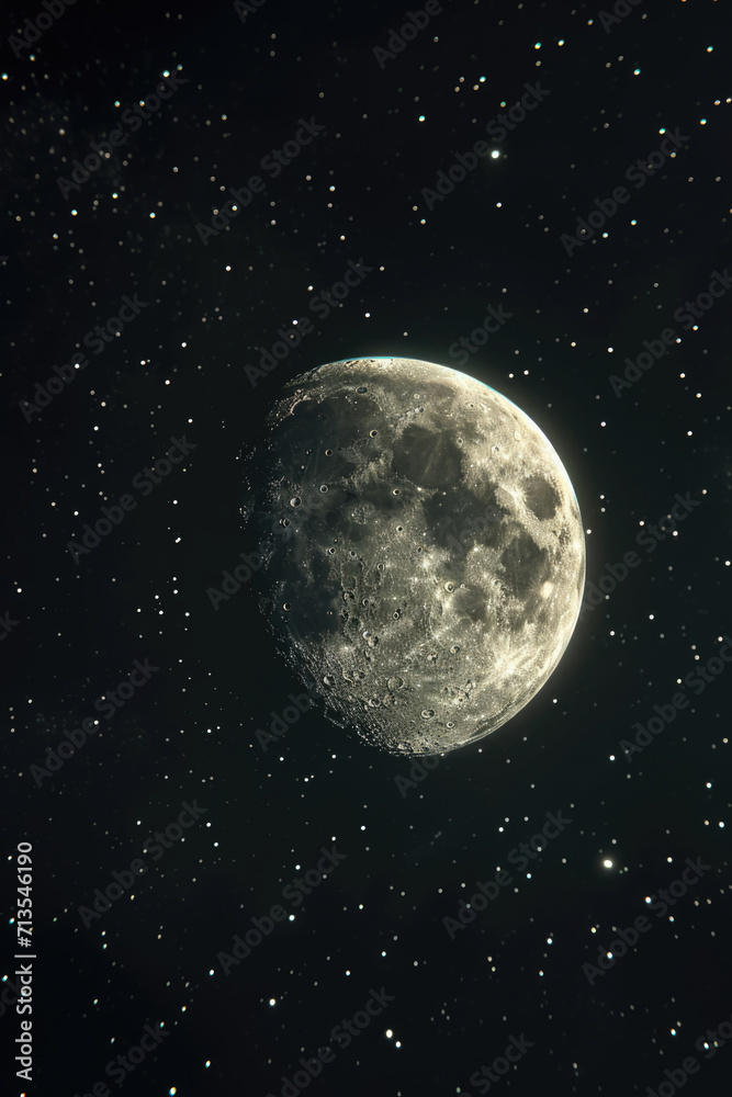 A captivating image of a full moon shining brightly in the night sky, surrounded by countless stars. Perfect for adding a touch of mystique and wonder to any project or design