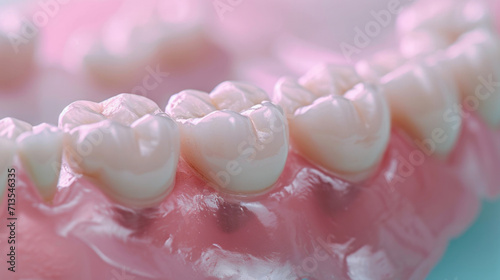A detailed close-up of a tooth with a noticeable gap where a tooth is missing. This image can be used to depict dental health, tooth loss, or the need for dental care