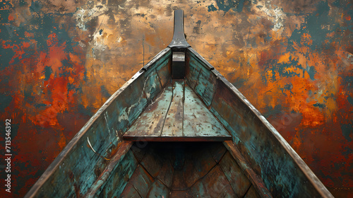 Boat in Front of Rusted Wall
