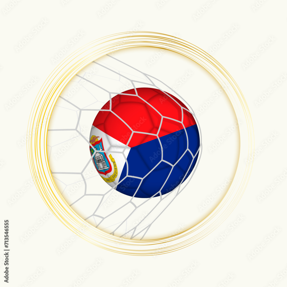 Sint Maarten scoring goal, abstract football symbol with illustration of Sint Maarten ball in soccer net.