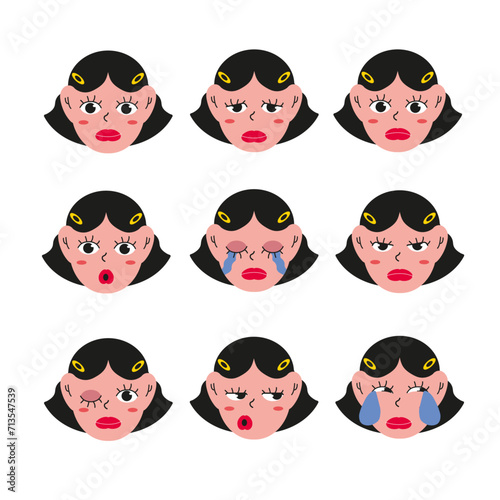 Girls faces with different emotions