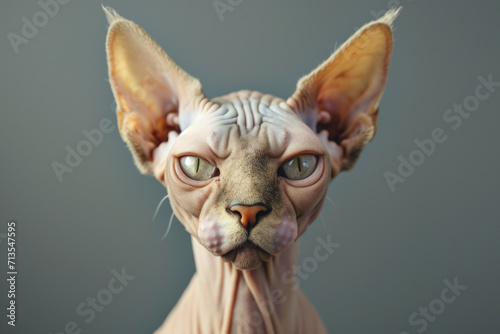 A detailed view of a hairless cat with striking green eyes. Perfect for pet lovers and animal enthusiasts
