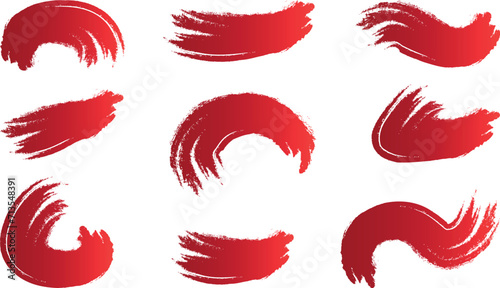 a set of red paint strokes with a gradient. Asian style, ink strokes of calligraphy. A set of hand-drawn strokes