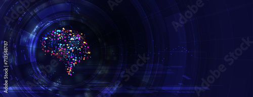 Abstract Artificial intelligence. Cloud computing. Machine learning. Technology web background. Virtual concept futuristic background