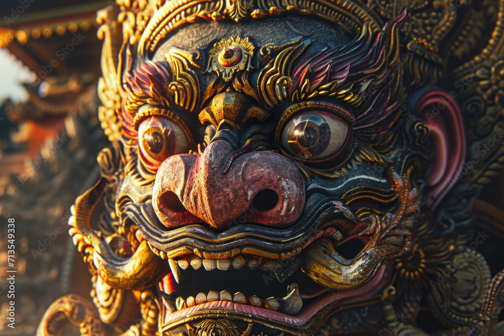 A detailed close-up of a demon statue. Perfect for dark and eerie themes