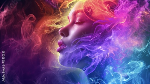 Colorful Smoke Envelopes Womans Face