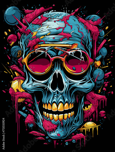 T-shirt design  skull  deklart  graffiti style  comic book style created with Generative Ai