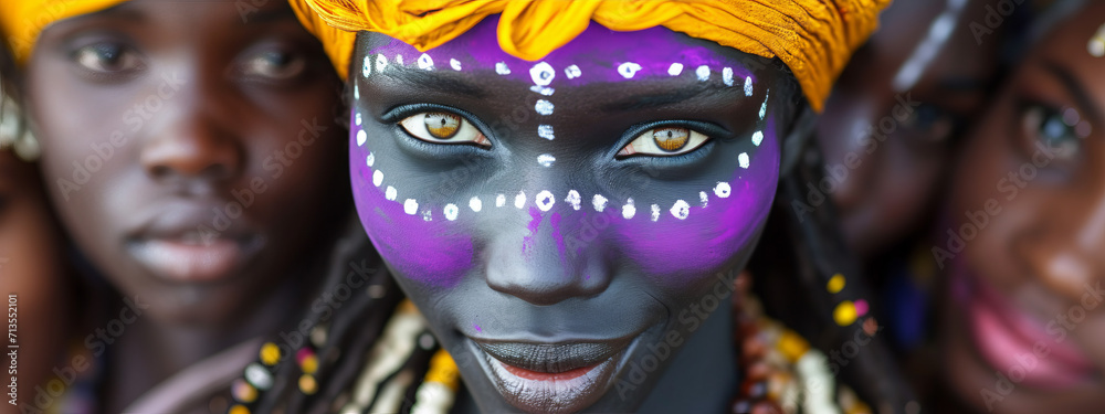 Vibrant Symphony, A Mesmerizing Group of People Adorned With Intricate Face and Body Paint