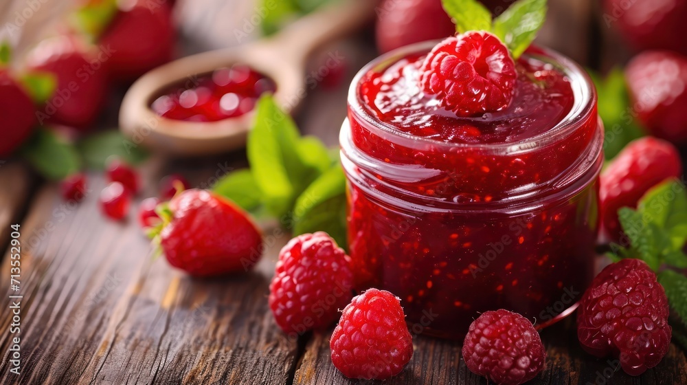 Raspberry Jam Jar With Fresh Raspberries Raspberry Jam Jar With Fresh Raspberries