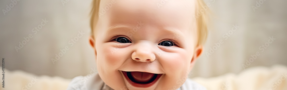 Experience heartwarming joy as a cute baby shares a radiant smile. Experience heartwarming joy as a cute baby shares a radiant smile.