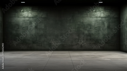 Black dark olive green horror background. Interior room. 3d, for product presentation, wall, room, floor, concrete, interior, grunge, texture, dark, wood, empty, old, vintage, gray, cement, design © Pana